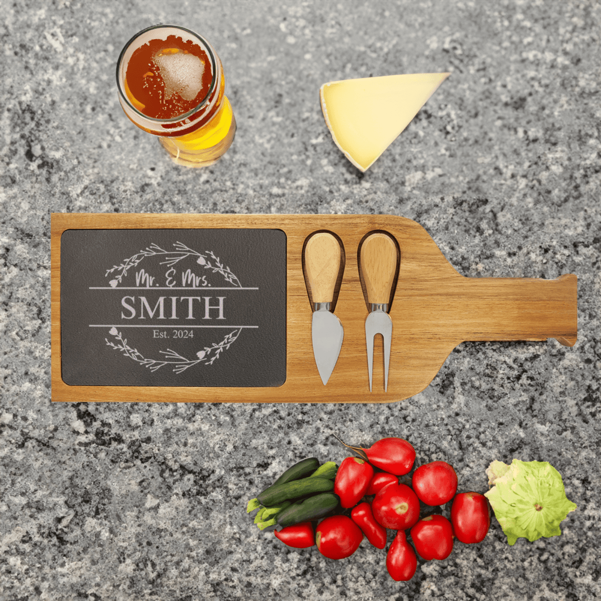 Heartfelt Anniversary Wood Slate Serving Tray With Handle