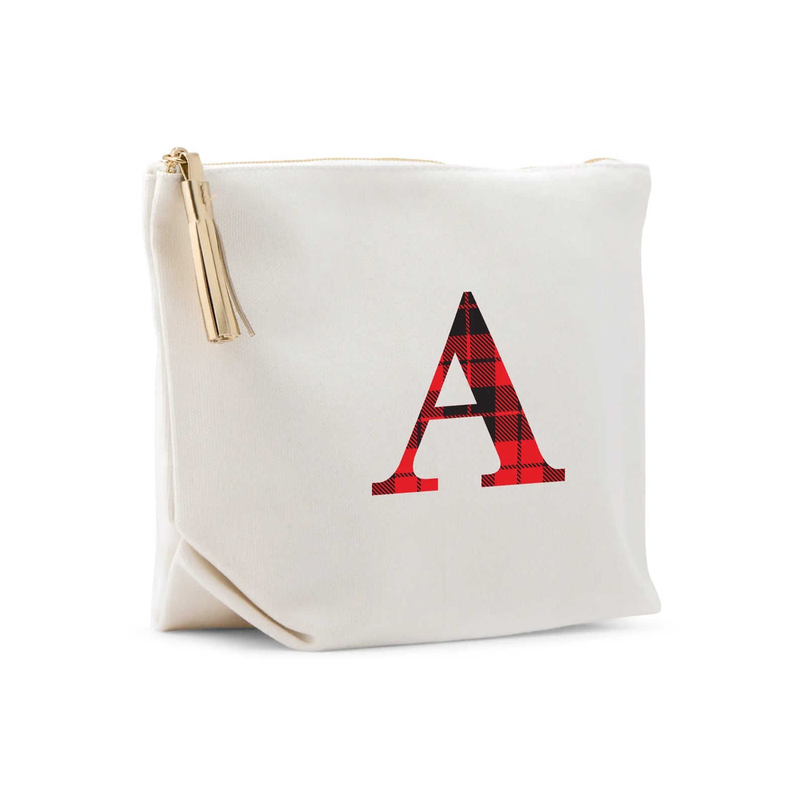 Bags & Luggage - Women's Bags - Cosmetic Bags & Cases Buffalo Plaid Initial Canvas Makeup Bag