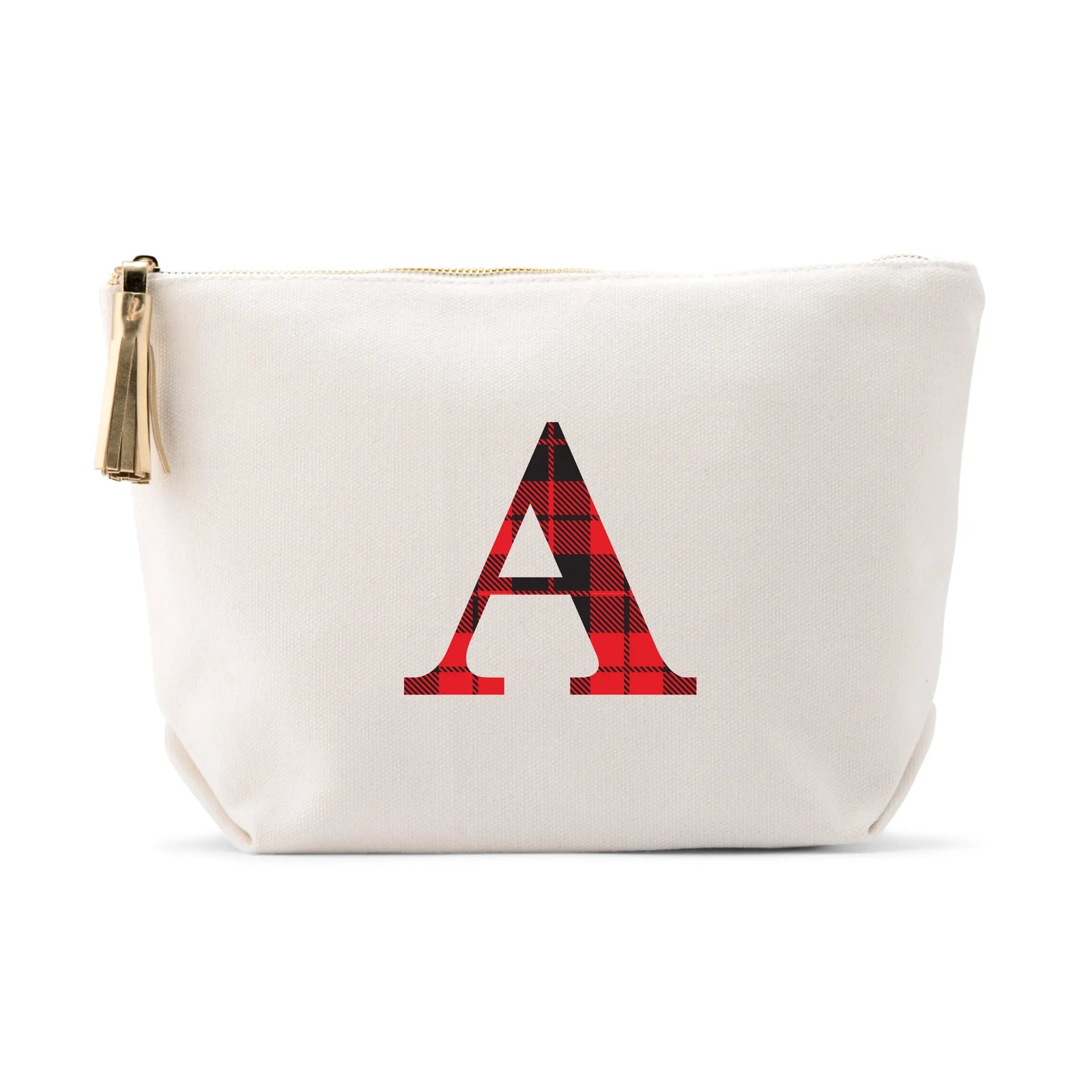 Bags & Luggage - Women's Bags - Cosmetic Bags & Cases Buffalo Plaid Initial Canvas Makeup Bag