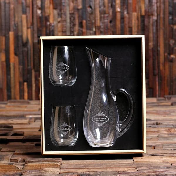 PERSONALIZED WINE DECANTER SET AND STEMLESS WINE GLASSES