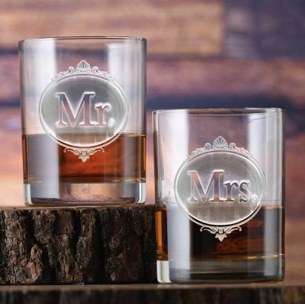 Glassware Mr & Mrs Whiskey Glass Set
