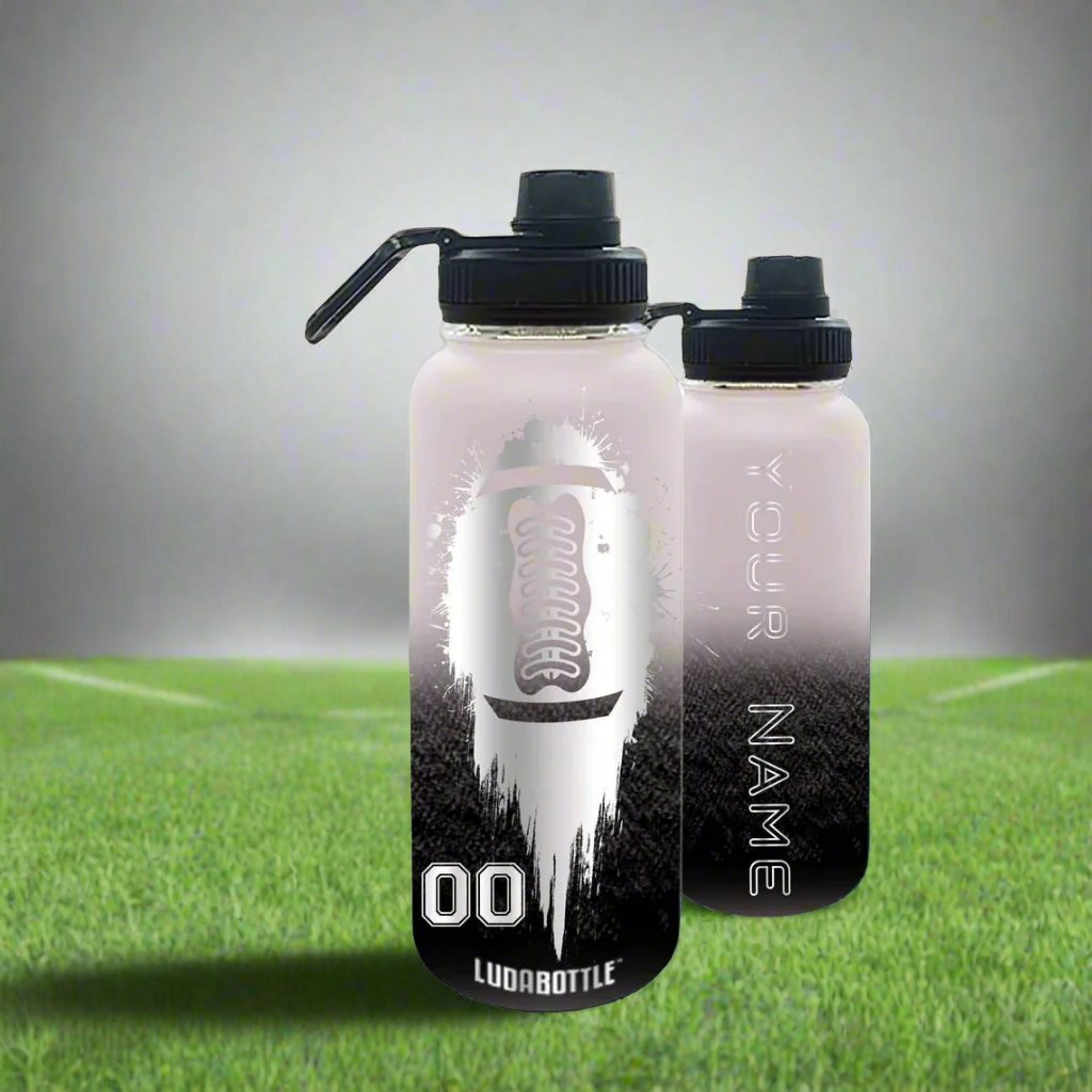 Water Bottle Football Engraved with Name with Number