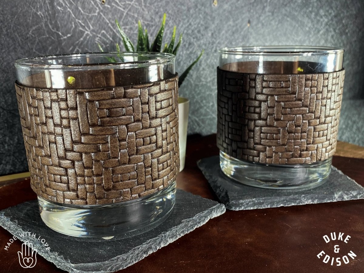 Whiskey Glass Italian Weave Leather Wrapped Whiskey Glasses