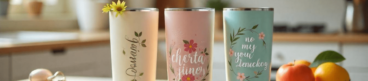 Collection of personalized tumblers for women, ideal for coffee, wine, and more, offering a unique and stylish touch to every sip.