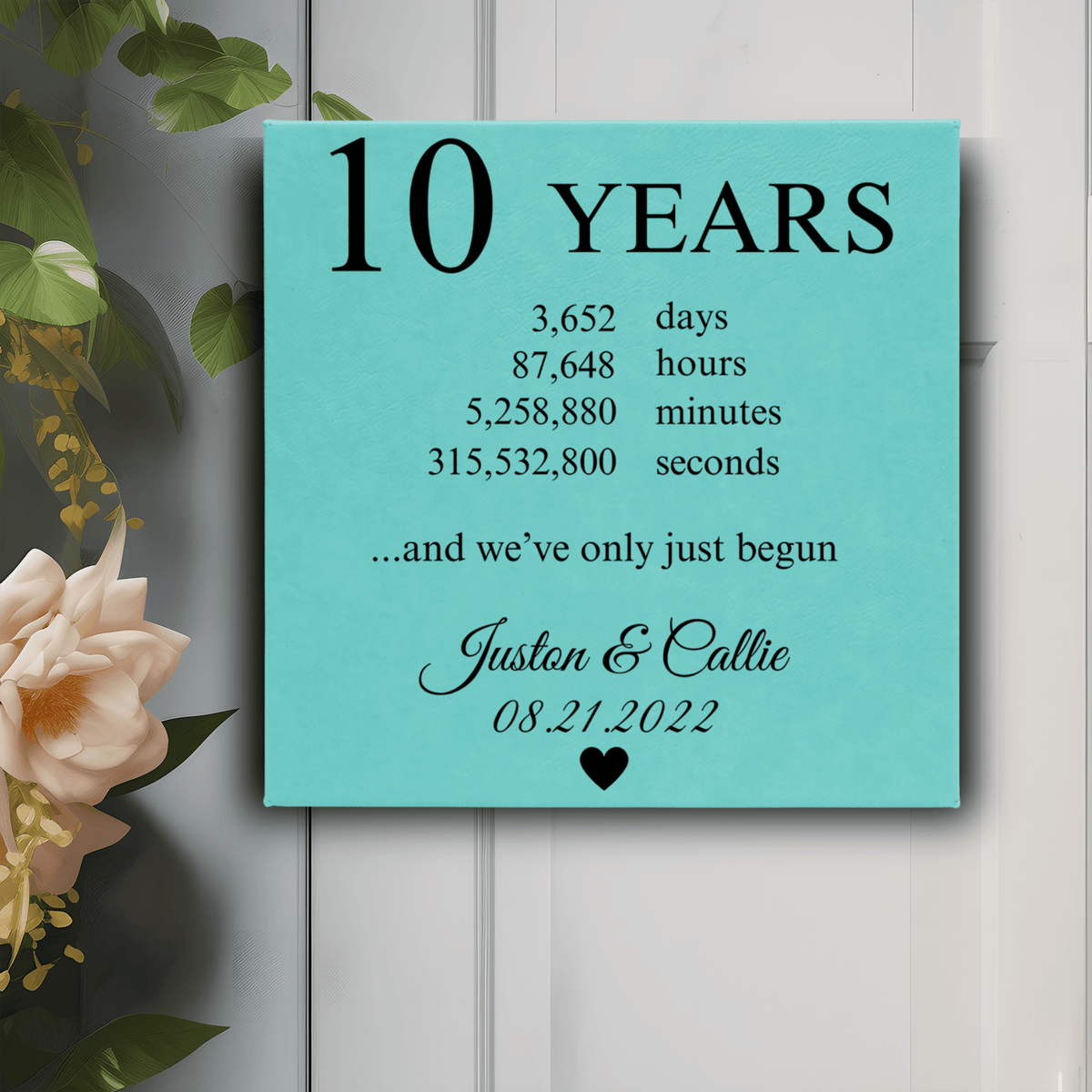 Teal Leather Wall Decor With 10 Year Anniversary Design
