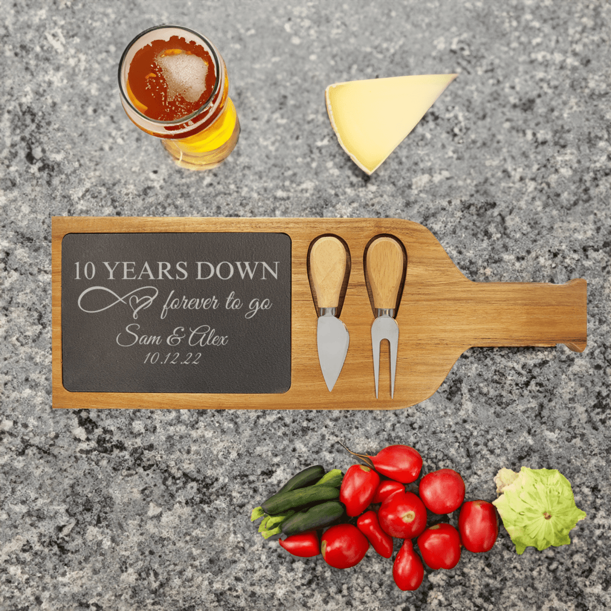 10 Years Down Wood Slate Serving Tray With Handle