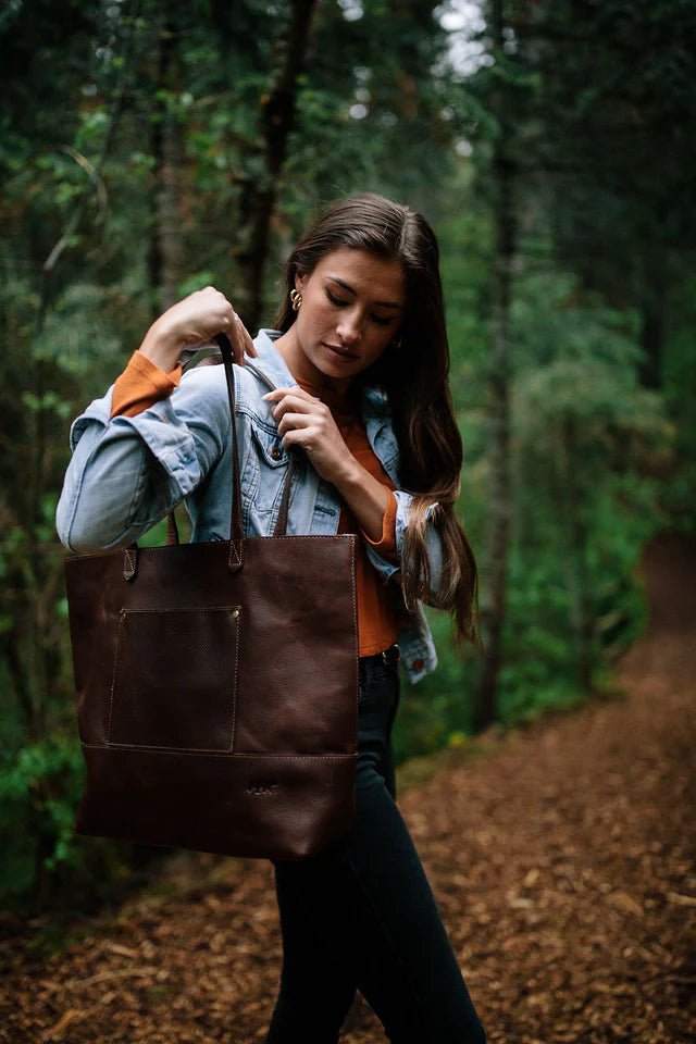 Personalized Juneau Leather Tote w/ Pocket for her, Customized Gifts for Women by Groovy Girl Gifts