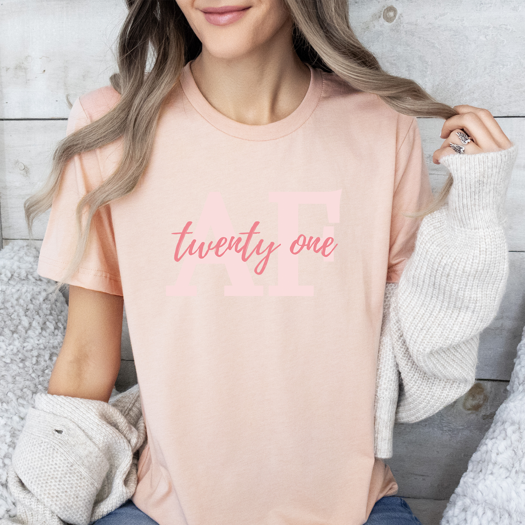 Womens Heather Peach T Shirt with 21-AF design