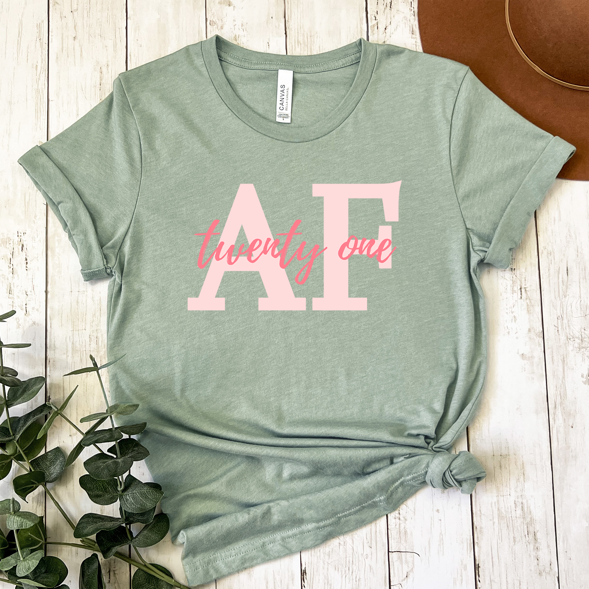 Womens Light Green T Shirt with 21-AF design
