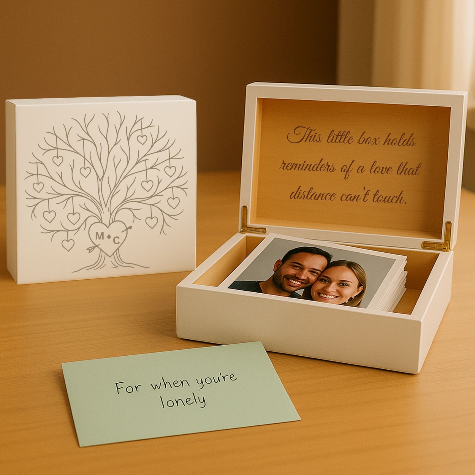 Personalized Stay Close Message Box with Initials on Tree Trunk in White, Teal, or Cherry Finish