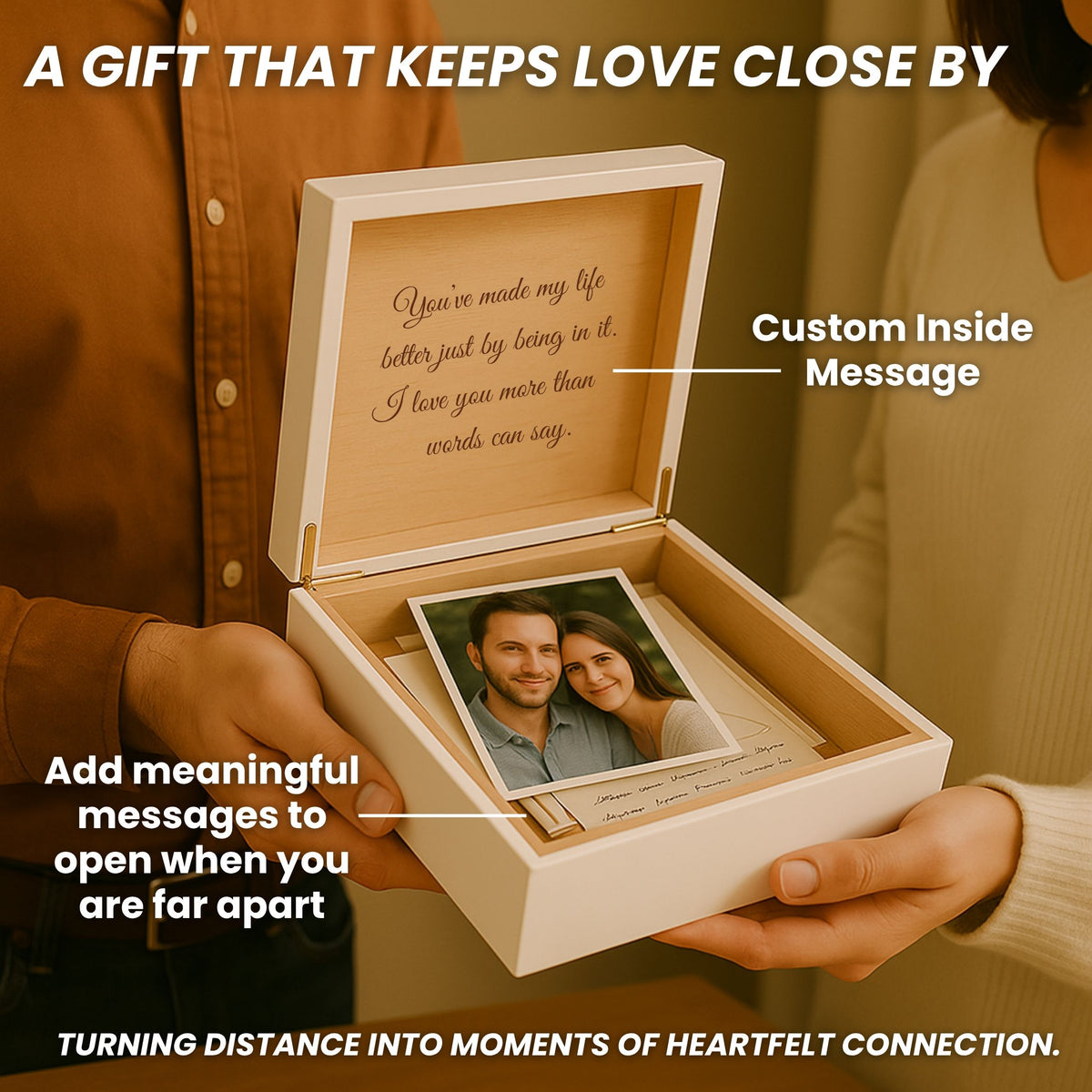 Personalized Stay Close Message Box with Initials on Tree Trunk in White, Teal, or Cherry Finish