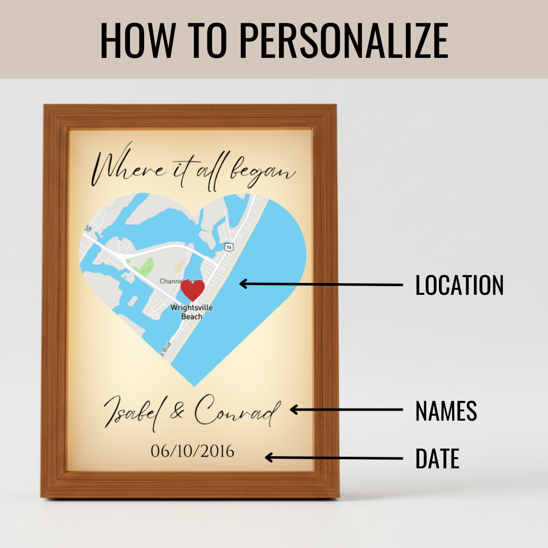 Customized Couple’s Where We Met Map
