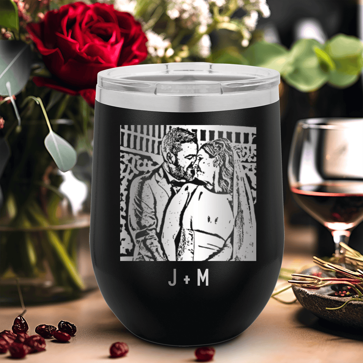 Personalized Anniversary Photo - Custom Laser Engraved Wine Tumbler for her, Customized Gifts for Women by Groovy Girl Gifts
