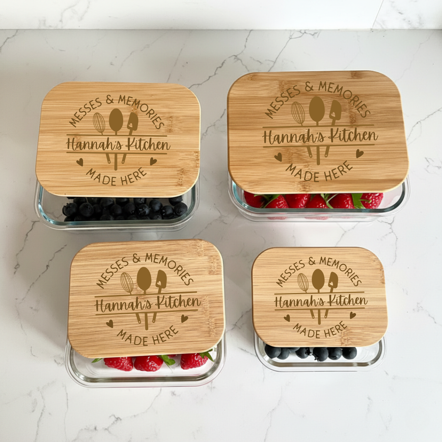 Personalized Savor & Store Personalized Glass Tupperware Set for her, Customized Gifts for Women by Groovy Girl Gifts