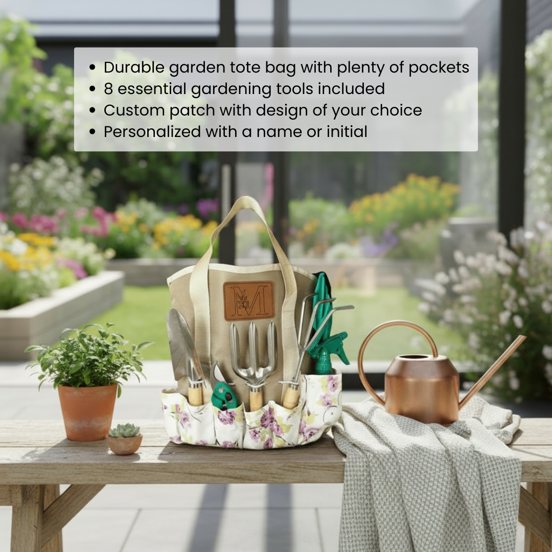 Floral Garden Tool Set For Women - Purple Gardening Kit With Tote Bag & Pruning Shears