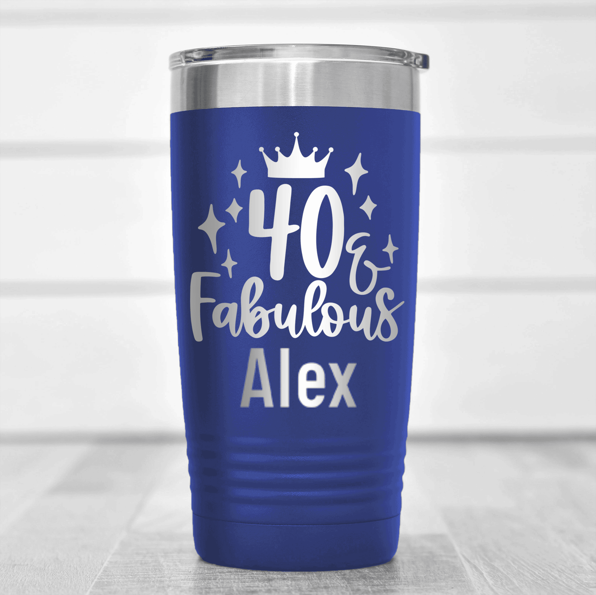 Blue Birthday Tumbler With 40 And Fabulous Crown Design