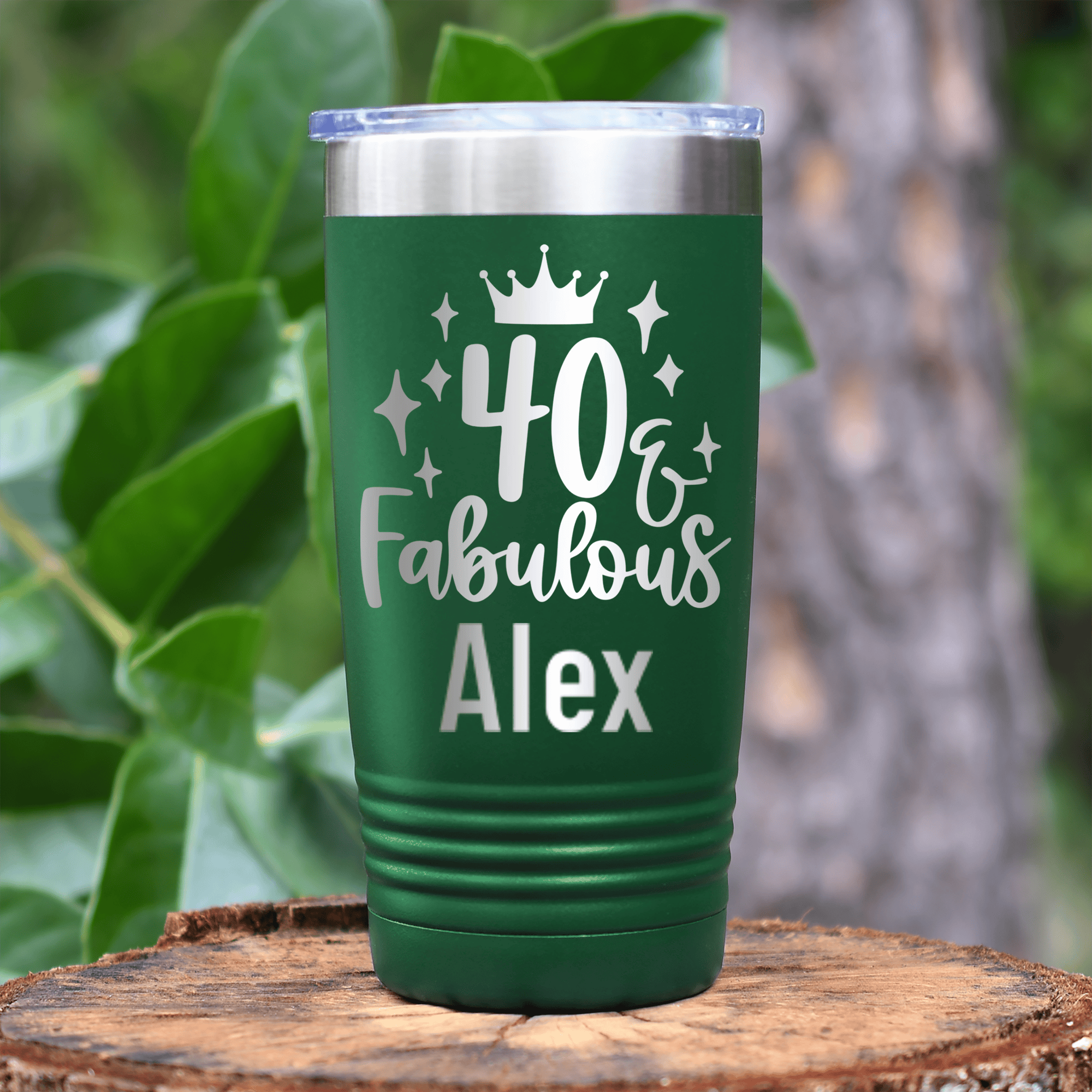 Green Birthday Tumbler With 40 And Fabulous Crown Design