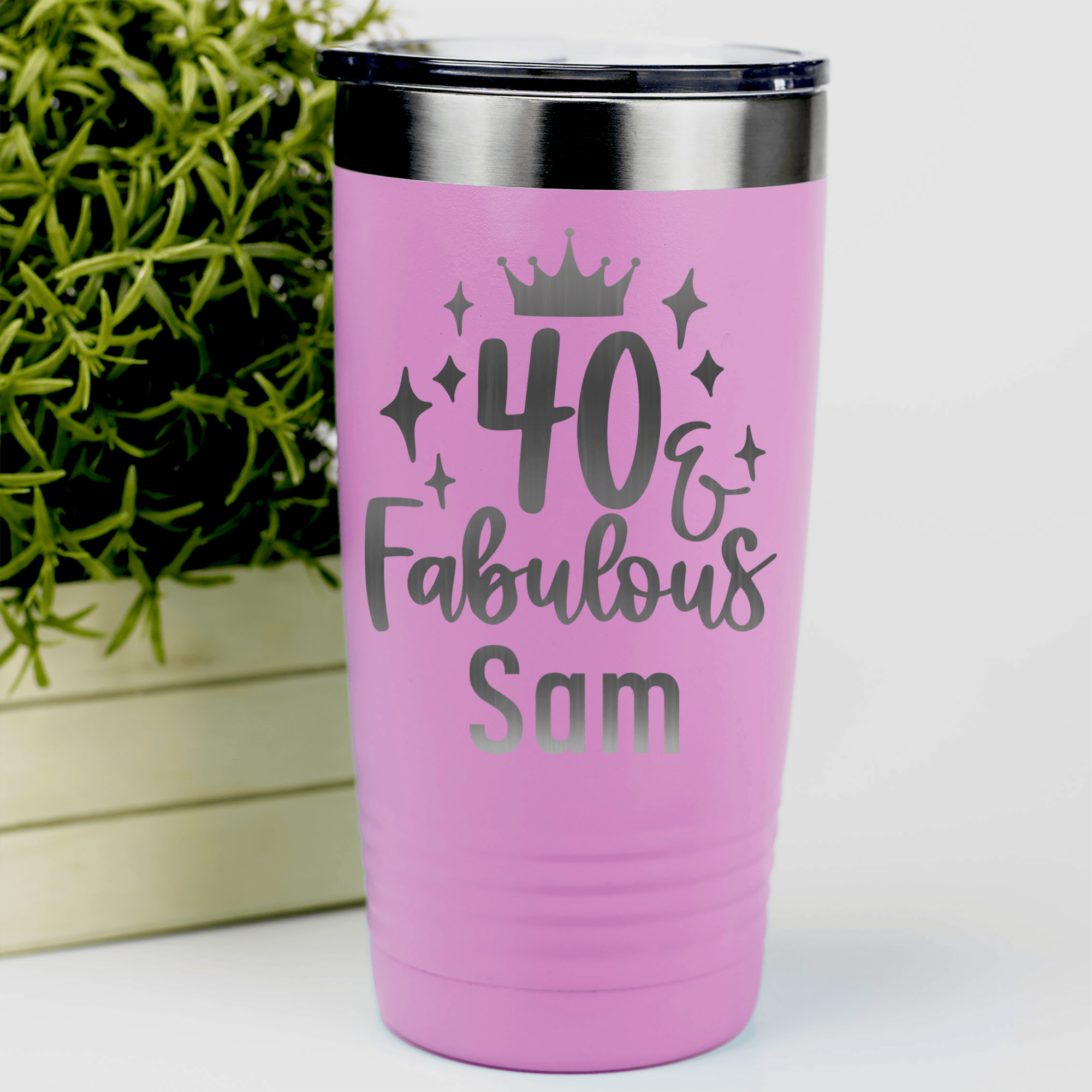 Pink Birthday Tumbler With 40 And Fabulous Crown Design