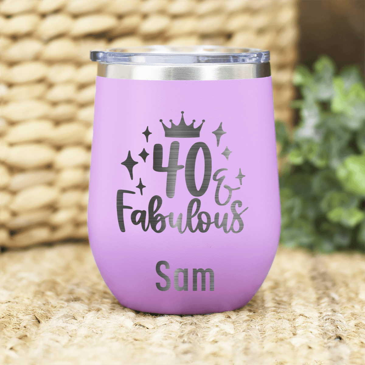 Light Purple Birthday Wine Tumbler With 40 And Fabulous Crown Design