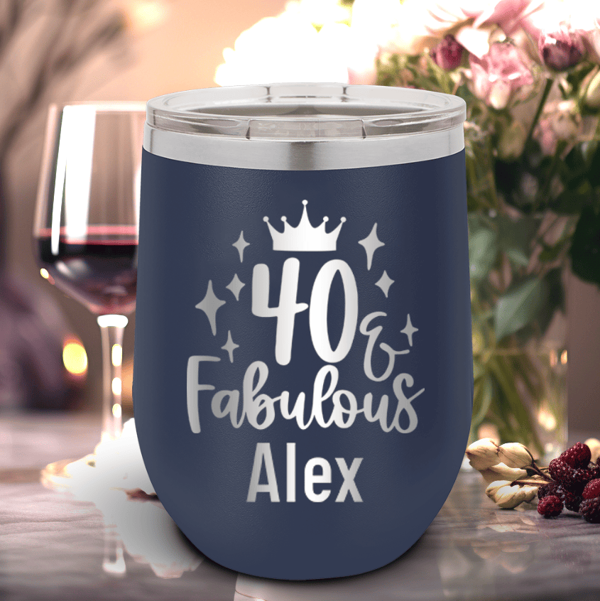 Navy Birthday Wine Tumbler With 40 And Fabulous Crown Design