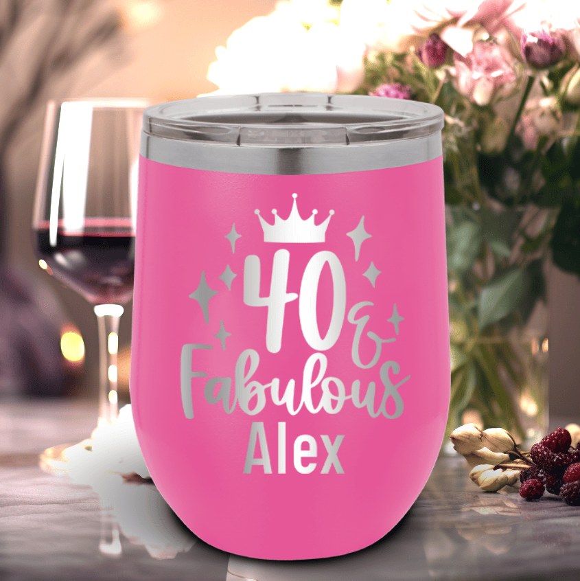 Pink Birthday Wine Tumbler With 40 And Fabulous Crown Design
