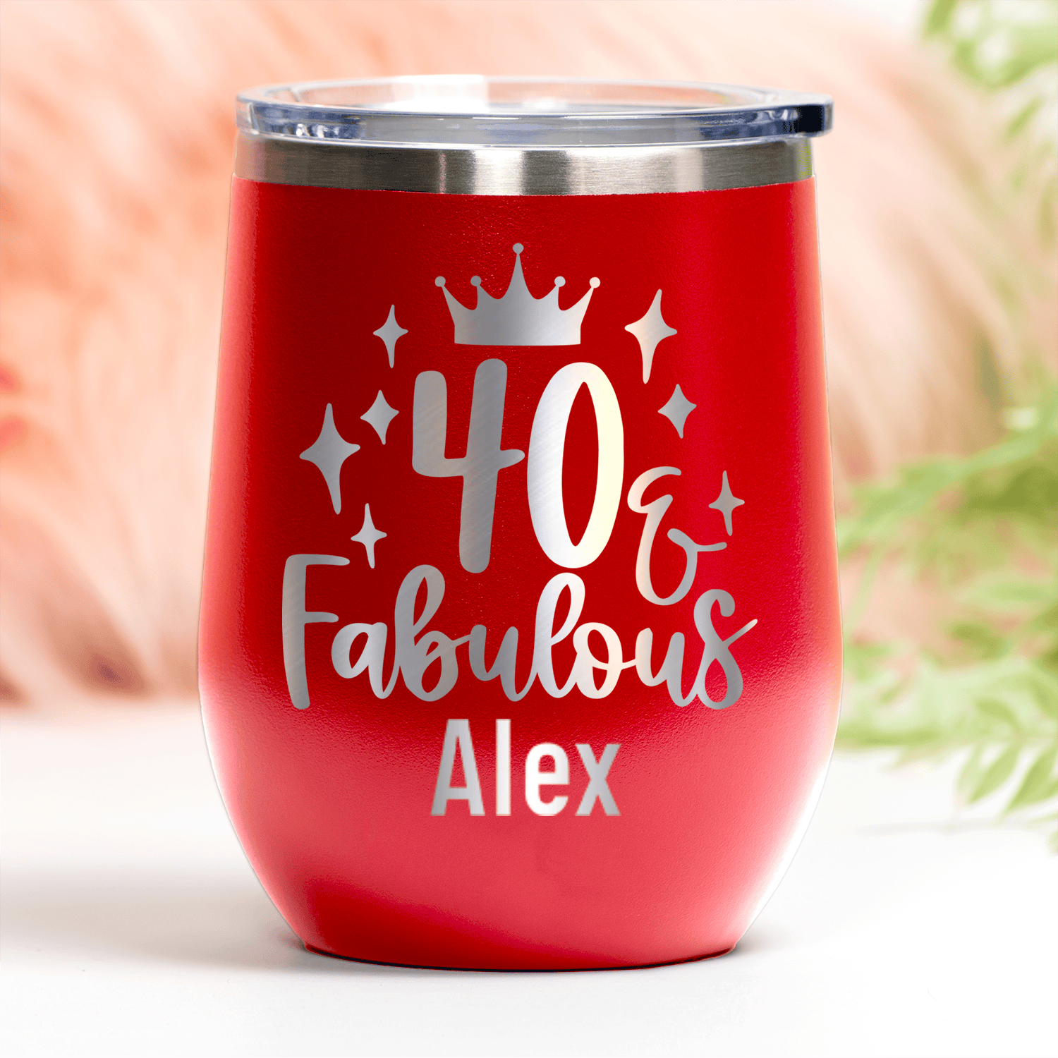 Red Birthday Wine Tumbler With 40 And Fabulous Crown Design