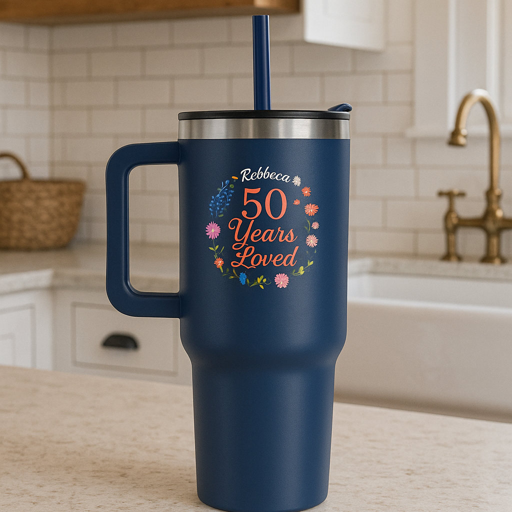 50th Birthday Flower Tumbler