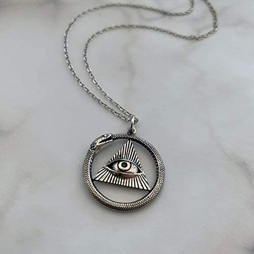 Personalized Two Cups Ouroboros All Seeing Eye Pendant Necklace • Antique Sterling Silver Chain • Sterling Silver Ouroboros Snake • Eye of God • Spiritual Gifts for Women • Healing Jewelry for her, Customized Gifts for Women by Groovy Girl Gifts