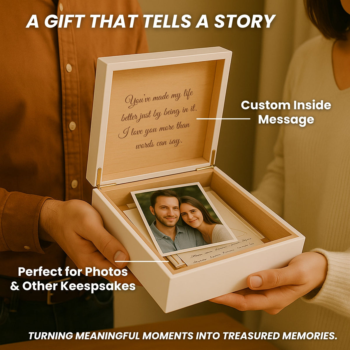 Custom Love Keepsake Box with Personalized Engraving in White, Teal, or Cherry Finish