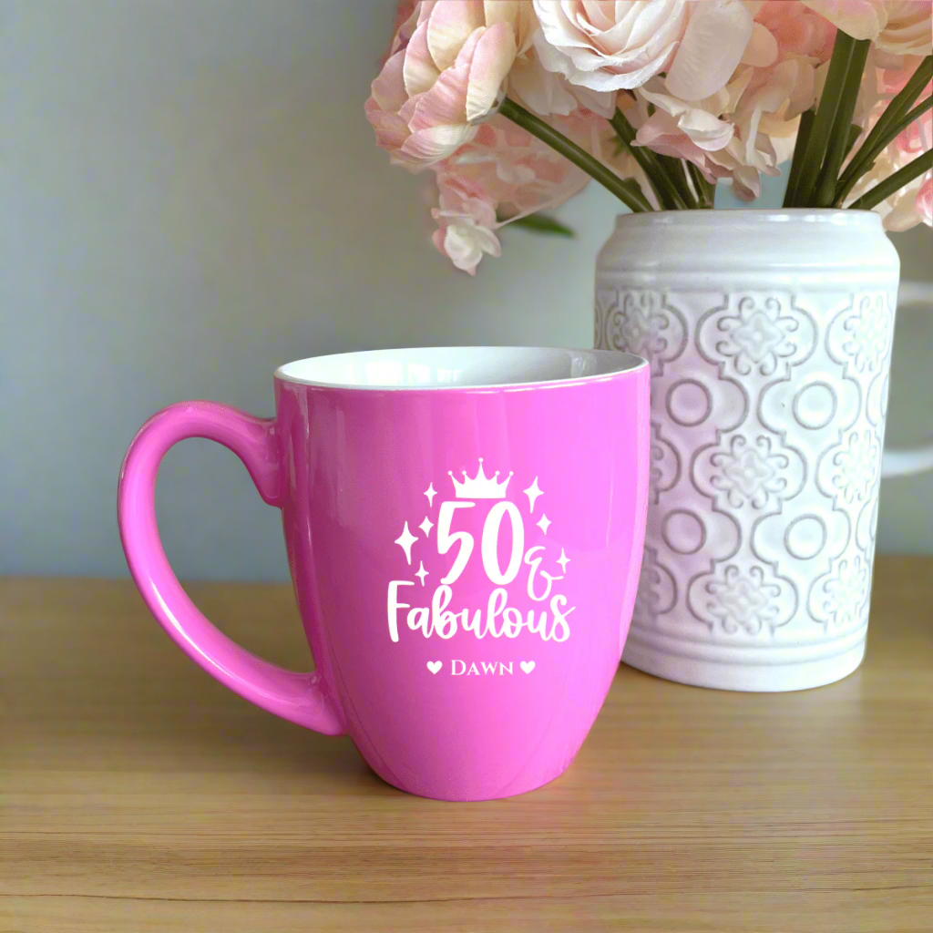 Personalized Fifty and Fabulous Coffee Mug for her, Customized Gifts for Women by Groovy Girl Gifts