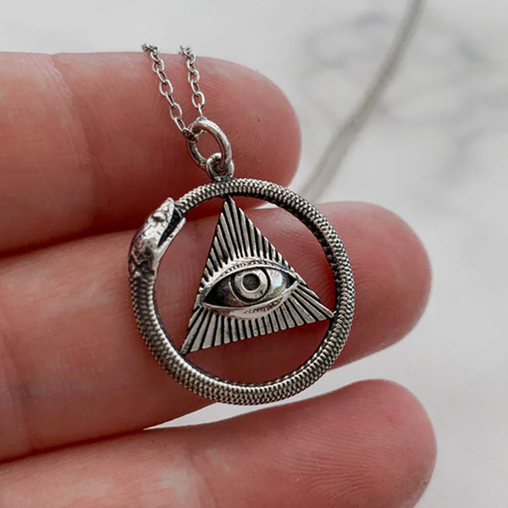 Personalized Two Cups Ouroboros All Seeing Eye Pendant Necklace • Antique Sterling Silver Chain • Sterling Silver Ouroboros Snake • Eye of God • Spiritual Gifts for Women • Healing Jewelry for her, Customized Gifts for Women by Groovy Girl Gifts