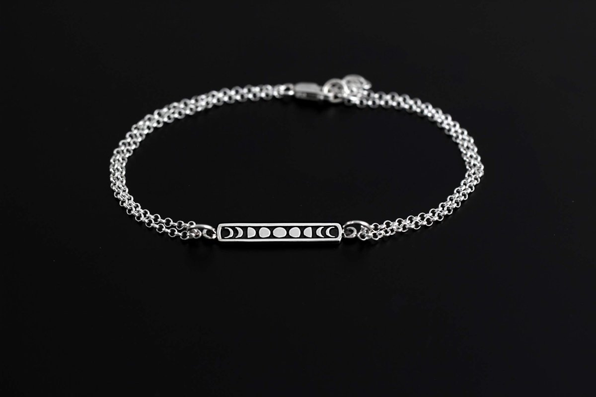 Personalized Two Cups Sterling Silver Moon Phase Bracelet • Moon Bracelet • Moon Jewelry • Full Moon • Crescent Moon • Small Celestial Lunar Bracelet for her, Customized Gifts for Women by Groovy Girl Gifts