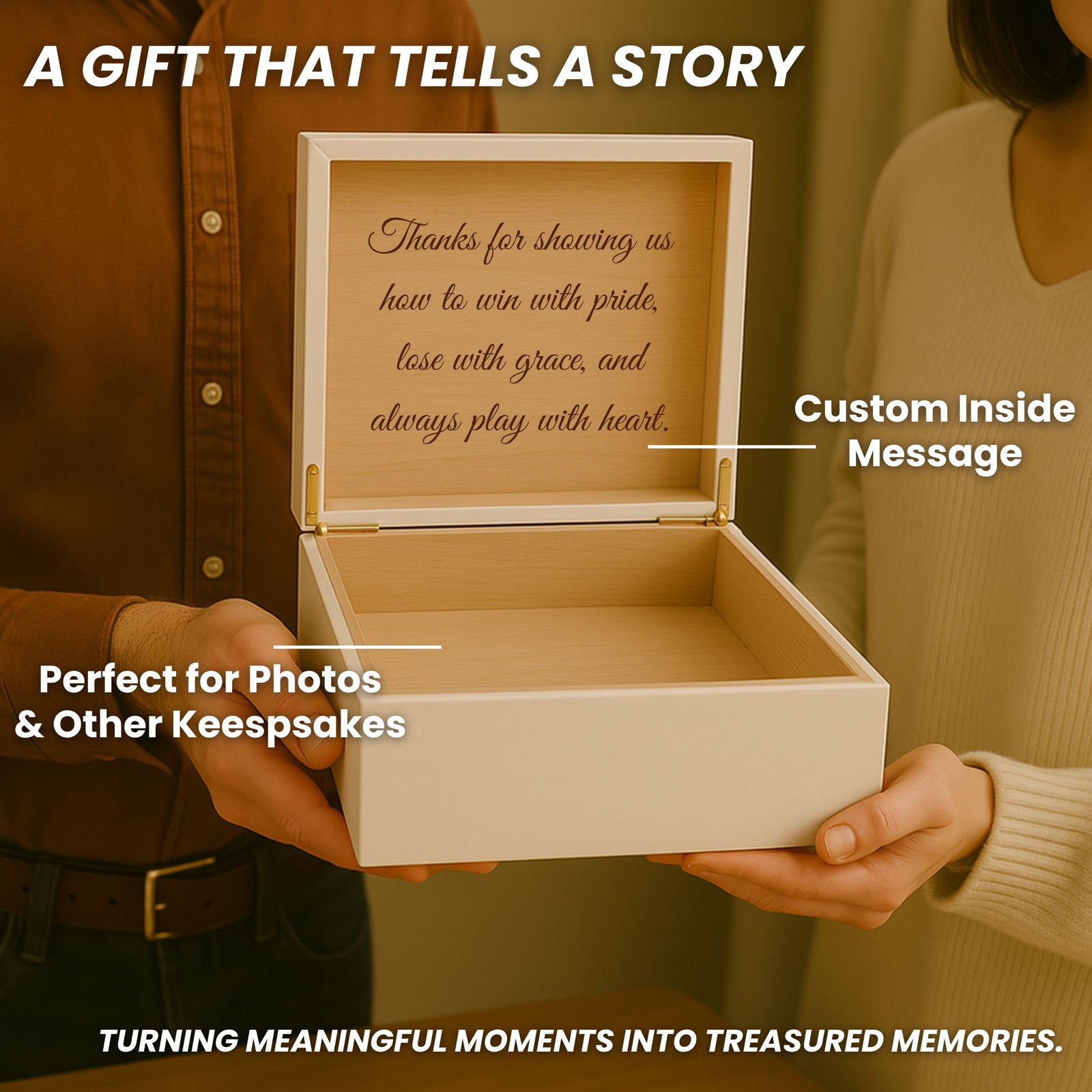 Custom engraved soccer coach keepsake box gift with personalized message inside