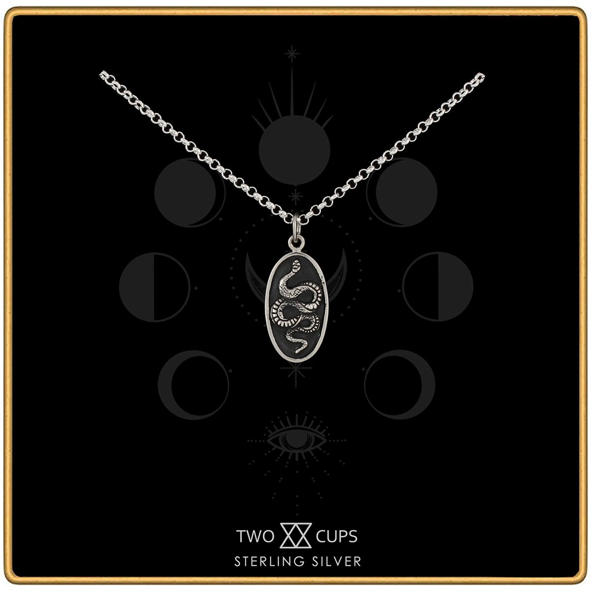 Personalized Two Cups Sterling Silver Oval Snake Pendant Necklace • Snake Spirit Talisman • Antiqued Sterling Silver Chain for her, Customized Gifts for Women by Groovy Girl Gifts