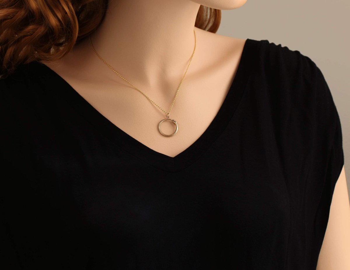 Personalized Two Cups Ouroboros Snake Pendant Necklace • Solid Bronze Charm • 14k Gold Filled Adjustable Chain Necklace • Infinity Endless Cycles Rebirth Fertility Symbol for her, Customized Gifts for Women by Groovy Girl Gifts