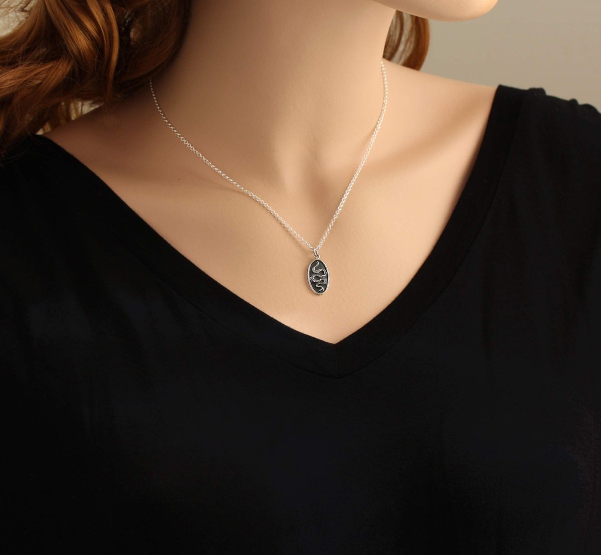 Personalized Two Cups Sterling Silver Oval Snake Pendant Necklace • Snake Spirit Talisman • Antiqued Sterling Silver Chain for her, Customized Gifts for Women by Groovy Girl Gifts