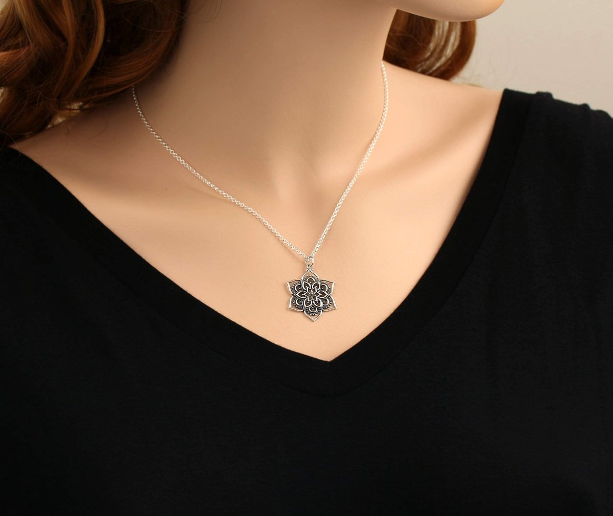 Personalized Flower Lotus Mandala Pendant Necklace • Sterling Silver Mandala • Highly Detailed Charm • Sacred Geometry Jewelry • Spiritual Healing Necklace • Meditation Yoga Enlightenment for her, Customized Gifts for Women by Groovy Girl Gifts