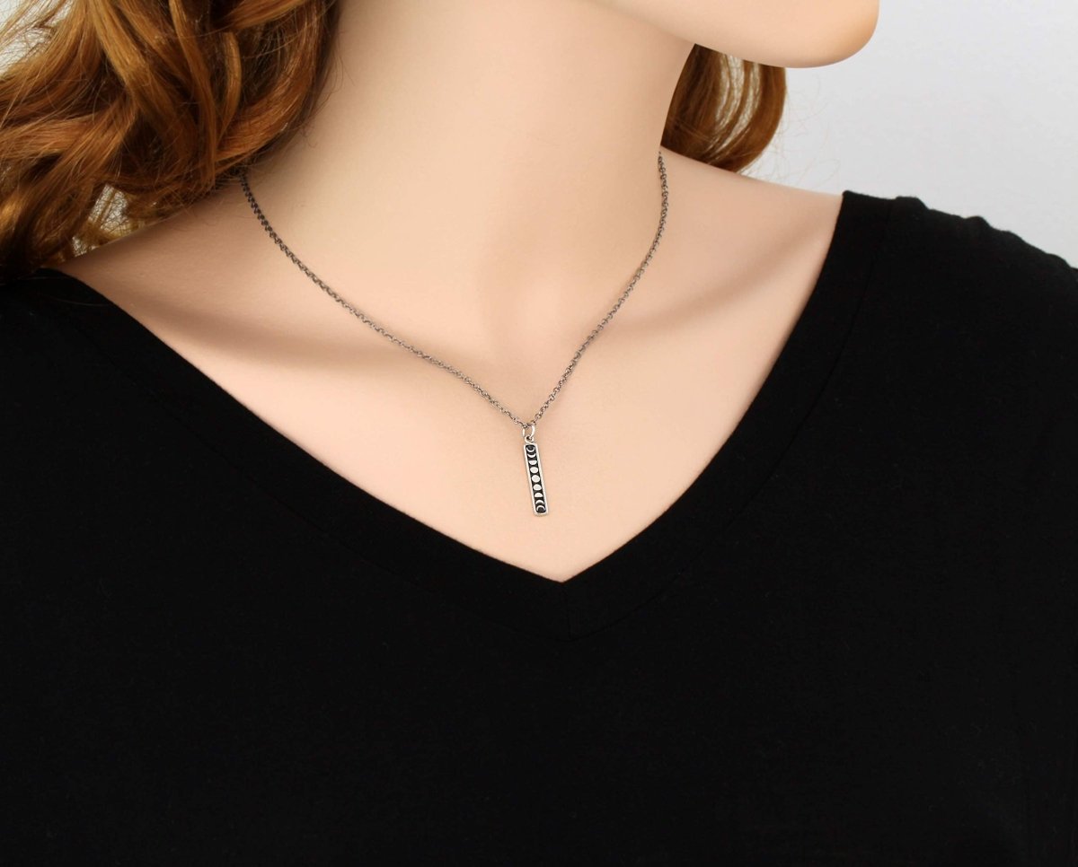 Personalized Two Cups Sterling Silver Moon Phase Necklace • Lunar Necklace • Moon Jewelry • Full Moon • Crescent Moon • Small Celestial Pendant • Antiqued Sterling Silver Chain for her, Customized Gifts for Women by Groovy Girl Gifts