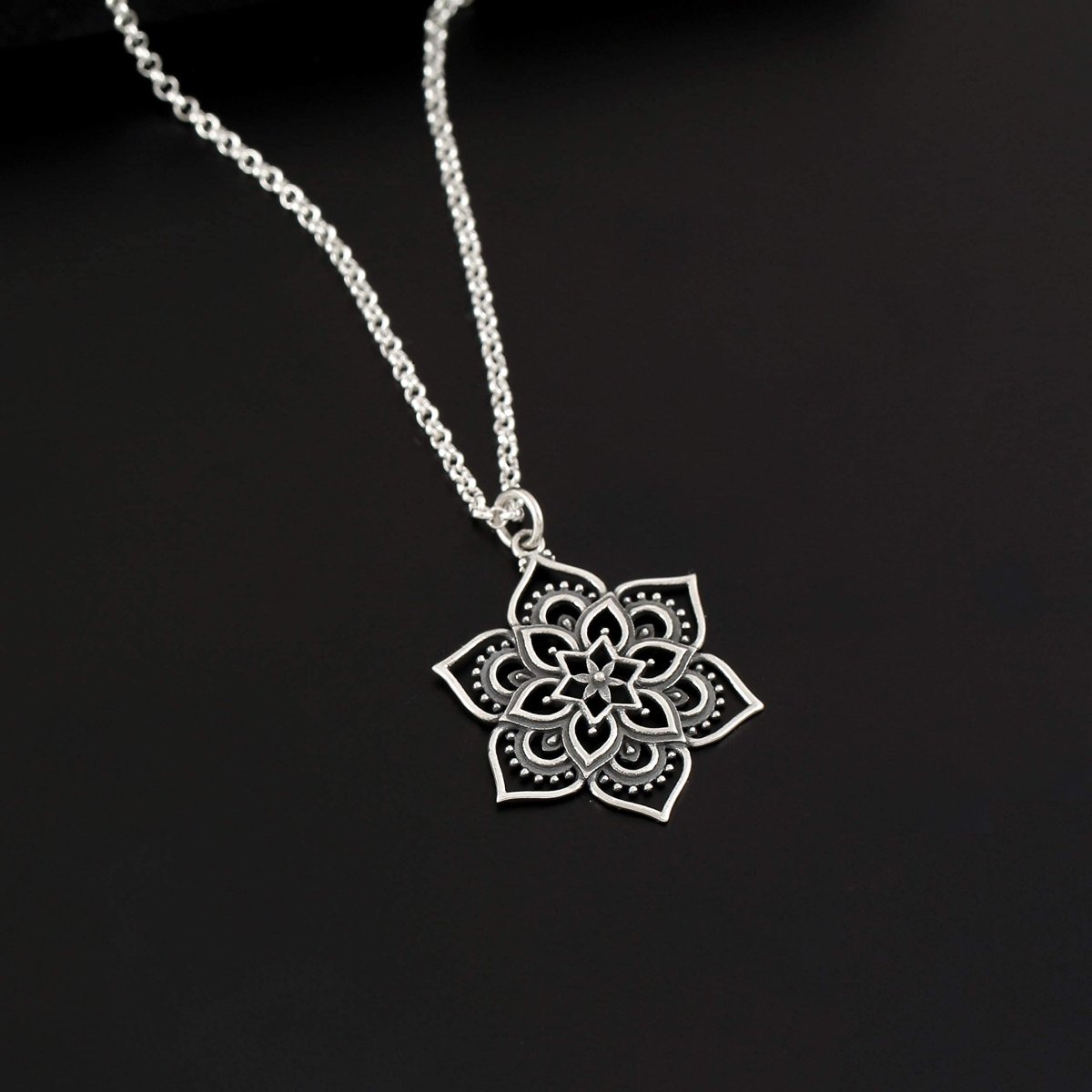 Personalized Flower Lotus Mandala Pendant Necklace • Sterling Silver Mandala • Highly Detailed Charm • Sacred Geometry Jewelry • Spiritual Healing Necklace • Meditation Yoga Enlightenment for her, Customized Gifts for Women by Groovy Girl Gifts
