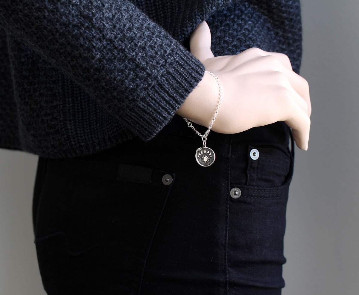 Personalized Two Cups Sterling Silver Ouroboros Moon Phase Bracelet • 925 Sterling Silver • Ouroboros Bracelet • Infinity Snake Charm • Snake Bracelet for her, Customized Gifts for Women by Groovy Girl Gifts