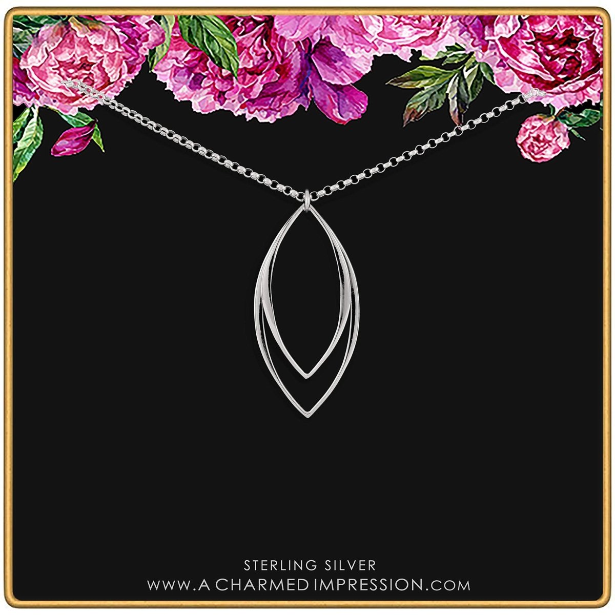 Personalized Sterling Silver Marquise Necklace • Modern Minimalist Jewelry • Simple Delicate Pendant • Handmade Necklace • Necklaces for Women • Gifts for Teen Teenage Girl Gift • Geometric Shape • Sexy Edgy for her, Customized Gifts for Women by Groovy Girl Gifts