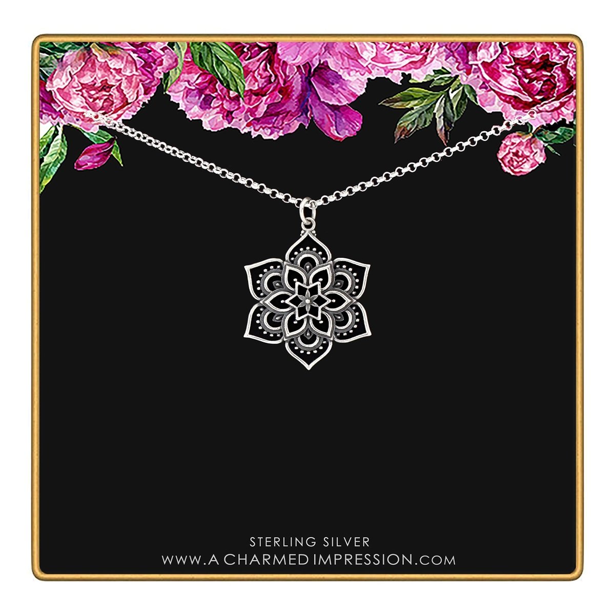 Personalized Flower Lotus Mandala Pendant Necklace • Sterling Silver Mandala • Highly Detailed Charm • Sacred Geometry Jewelry • Spiritual Healing Necklace • Meditation Yoga Enlightenment for her, Customized Gifts for Women by Groovy Girl Gifts