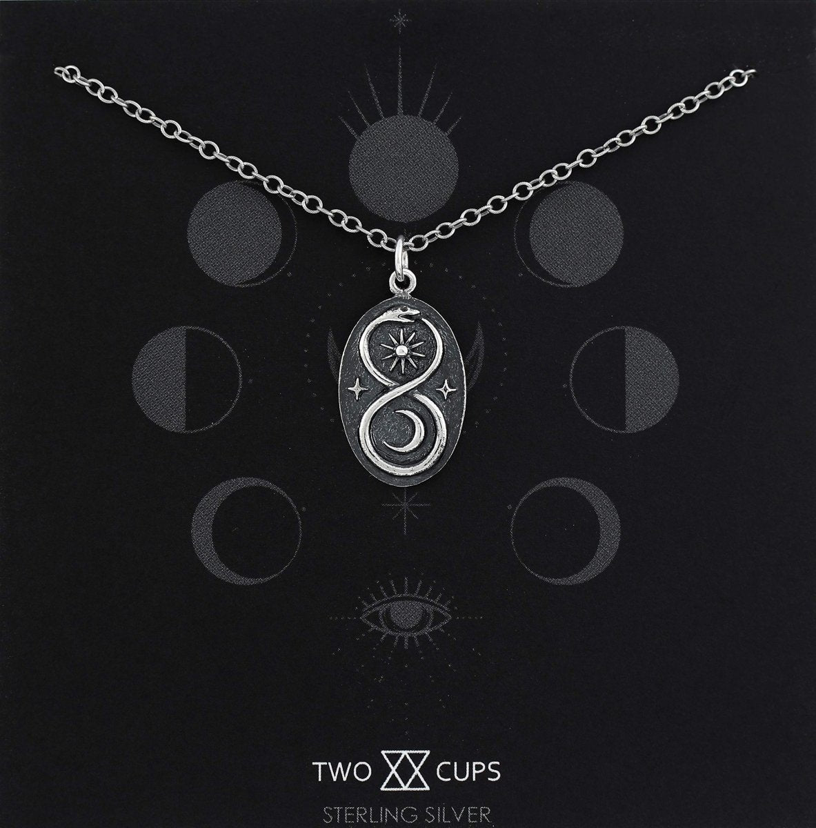 Personalized Two Cups Sterling Silver Infinity Ouroboros Snake Pendant on Antiqued Sterling Silver Chain • Sun Moon Lunar Circle for her, Customized Gifts for Women by Groovy Girl Gifts