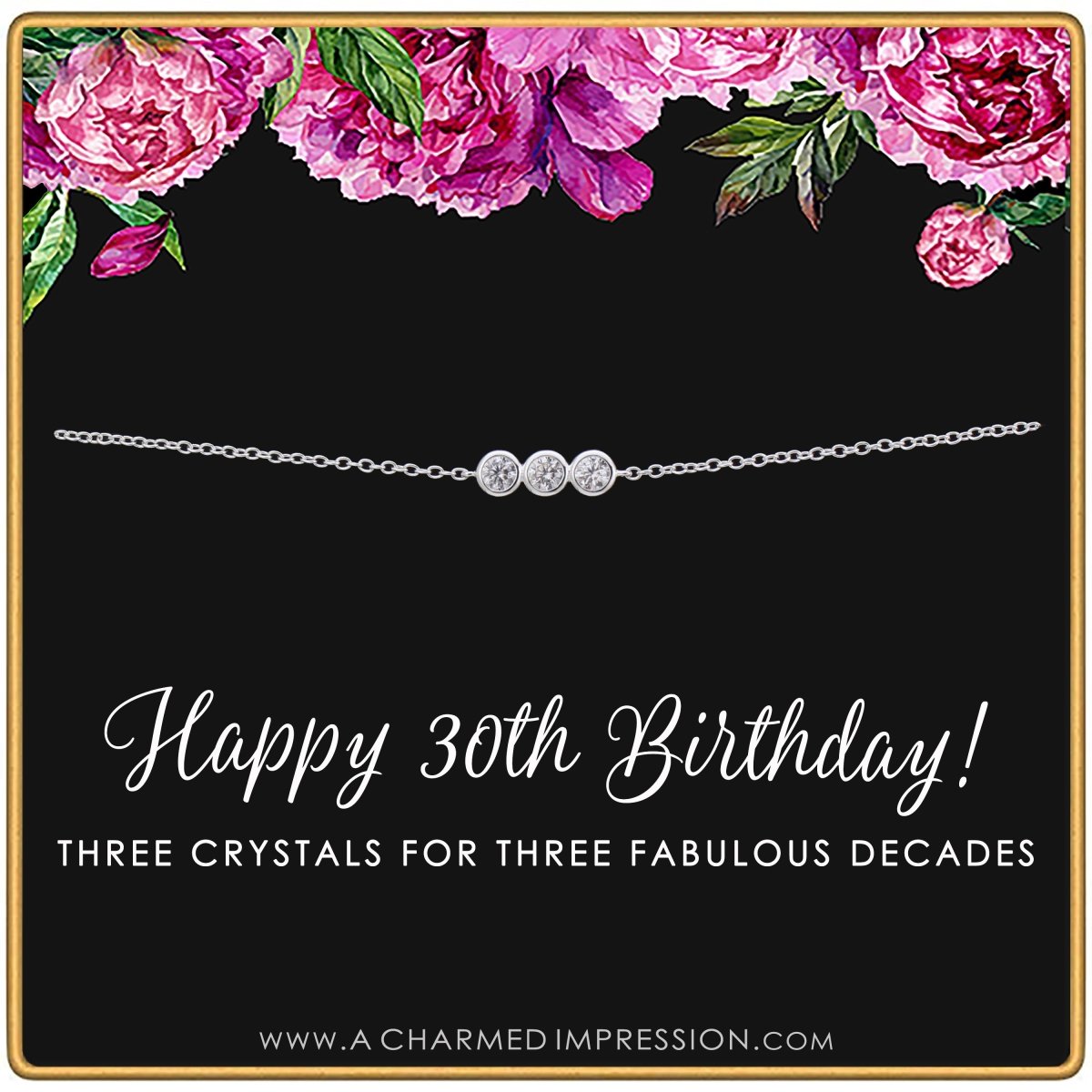 Personalized 3 Crystal Bracelet for 30th Birthday for her, Customized Gifts for Women by Groovy Girl Gifts