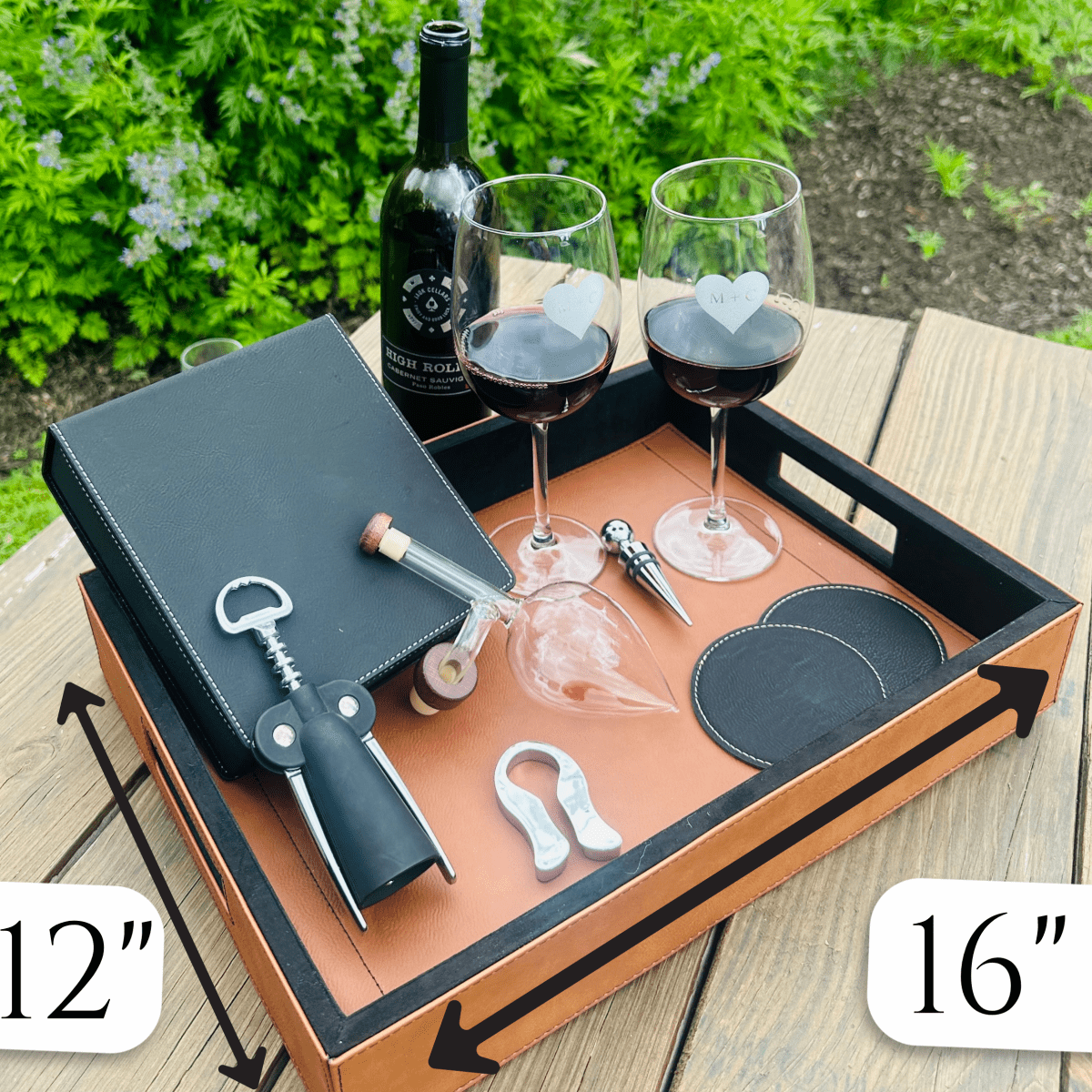Personalized Anniversary Wine and Tray Set for her, Customized Gifts for Women by Groovy Girl Gifts