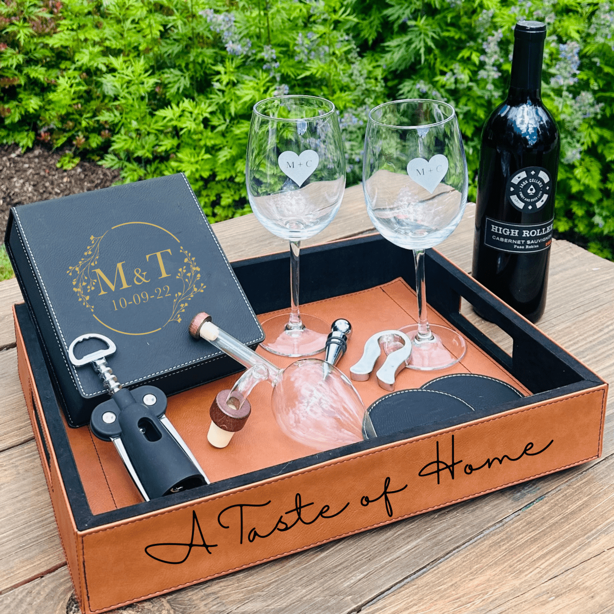Personalized Anniversary Wine and Tray Set for her, Customized Gifts for Women by Groovy Girl Gifts