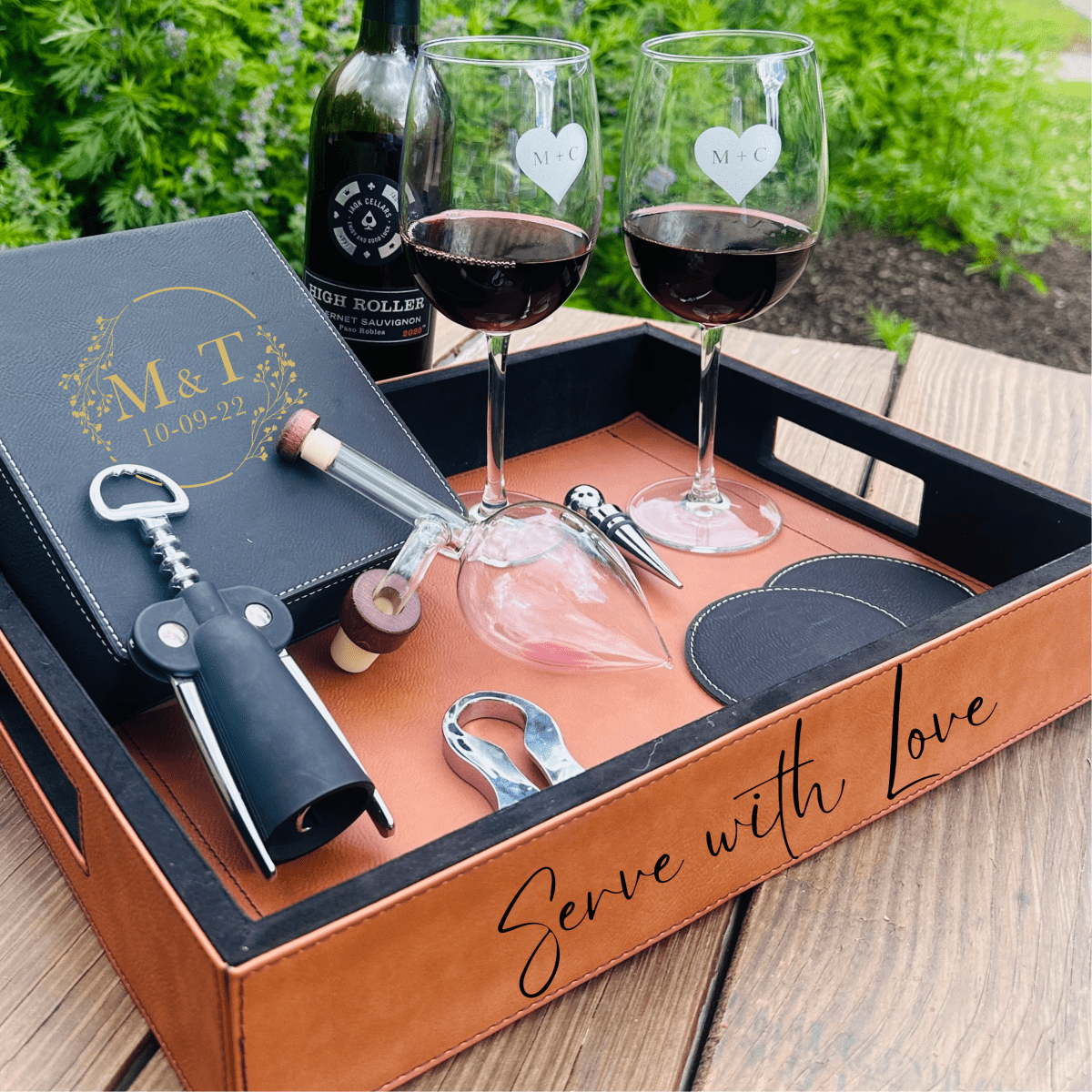Personalized Anniversary Wine and Tray Set for her, Customized Gifts for Women by Groovy Girl Gifts