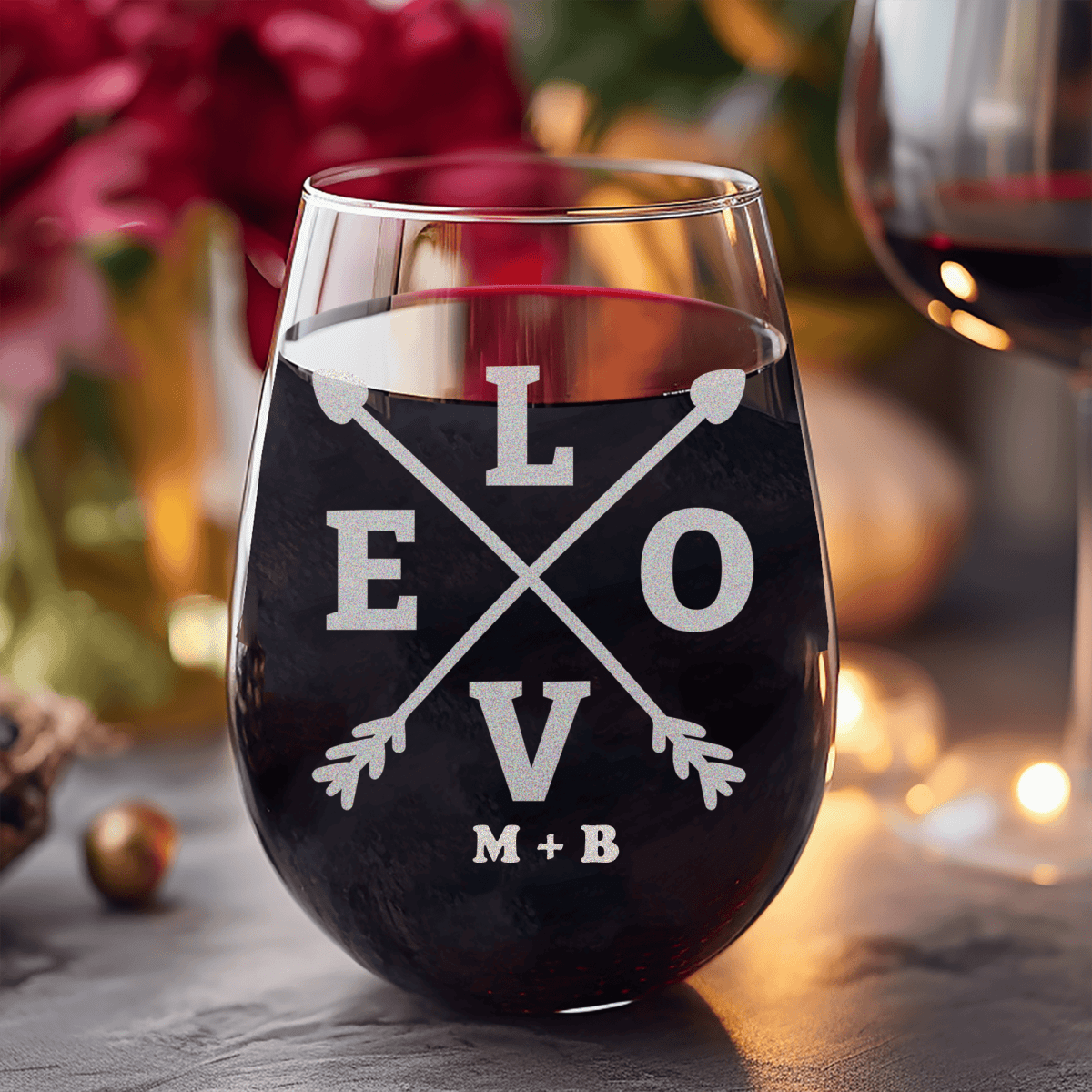 Personalized Arrow Of Love Stemless Wine Glass for her, Customized Gifts for Women by Groovy Girl Gifts