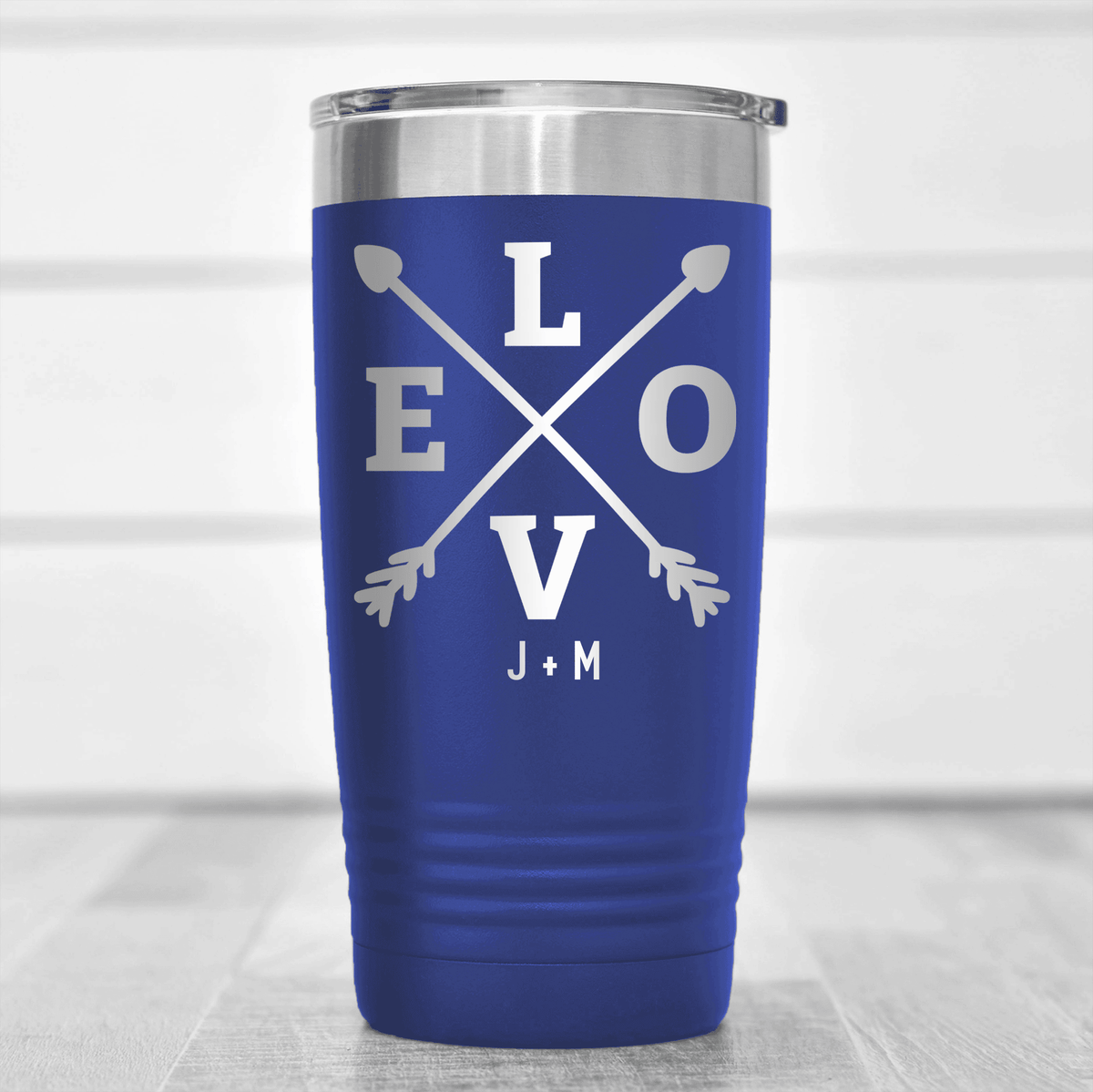 Blue Valentines Day Tumbler With Arrow Of Love Design