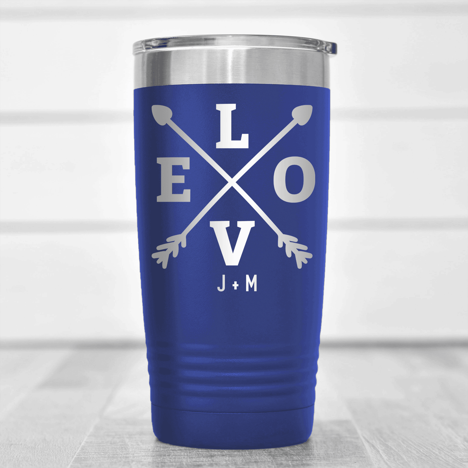 Blue Valentines Day Tumbler With Arrow Of Love Design